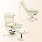 PU Leather Recliner Chair with Ottoman, Swivel Recliner and Ottoman with Round Wrapped Base for Living Room, Cream White