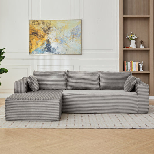 L-Shaped Compression Sofa Bed With Corduroy Fabric - Convertible Sectional Sofa, Foldable Floor Couch Sleeper, Space-Saving Flannel-Like Lounge For Small Apartments, Living Room & Game Room NO TUME