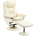 PU Leather Recliner Chair with Ottoman, Swivel Recliner and Ottoman with Round Wrapped Base for Living Room, Cream White