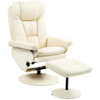 PU Leather Recliner Chair with Ottoman, Swivel Recliner and Ottoman with Round Wrapped Base for Living Room, Cream White