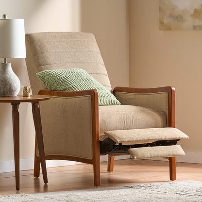Mid Century Modern Fabric Channel   Wood Pushback Recliner