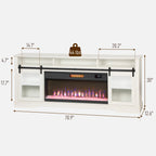 Fireplace TV Stand for TVs Up to 80 Inch, TV Console with Electric Fireplace, Open Storage and Side Cabinets, White