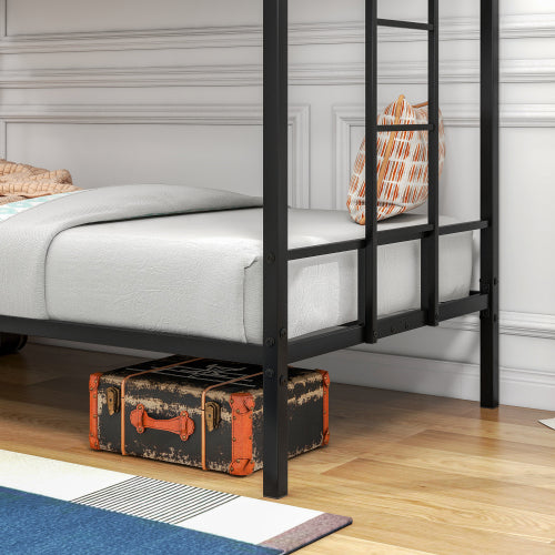 Twin Over Twin Size Metal Bunk Bed With Double Safety Guard Rails, Heavy Duty, Space-Saving Design, Steel Bed For School, Bedroom