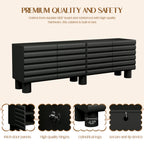 Stylish Thick Wavy Door TV Cabinet With Adjustable Shelves, Cream Style TV Stand With 4 Cabinets For TVs Up To 75 Solid Media Console With Cylindrical Legs And Cable Holes For Living Room, Black