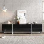 ON-TREND White & Black Contemporary Rectangle Design TV Stand, Unique Style TV Console Table For TVs Up To 80'', Modern TV Cabinet With High Gloss UV Surface For Living Room.