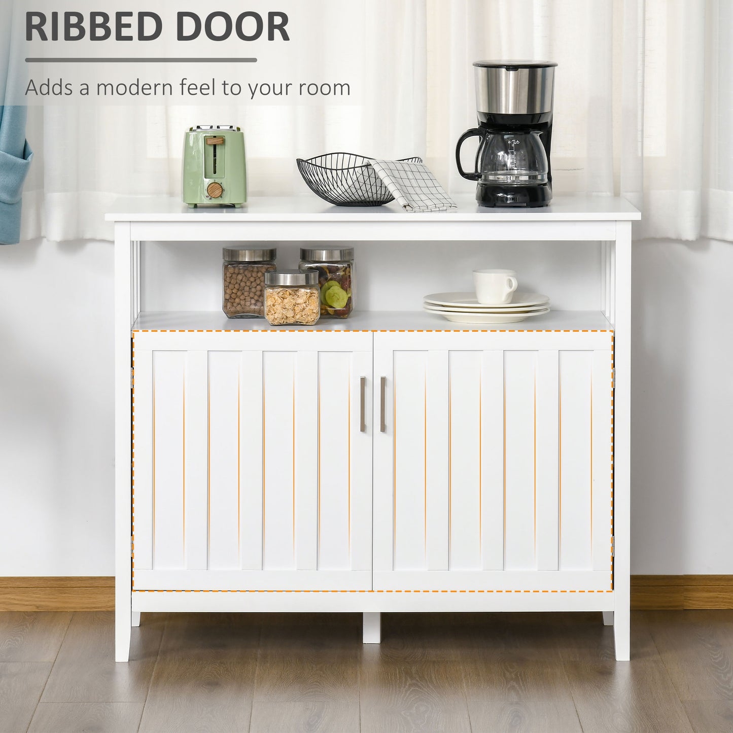 Sideboard Buffet Cabinet, Coffee Bar Cabinet with 2 Doors and Adjustable Shelves, Console Table for Kitchen Entryway Living Room, White