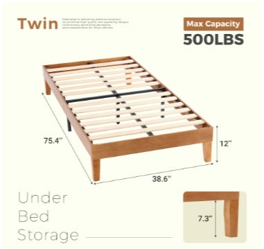 Solid Wood Bed Frame, Supported By Wooden Strips, Noise-free Design, No Need For Spring Box