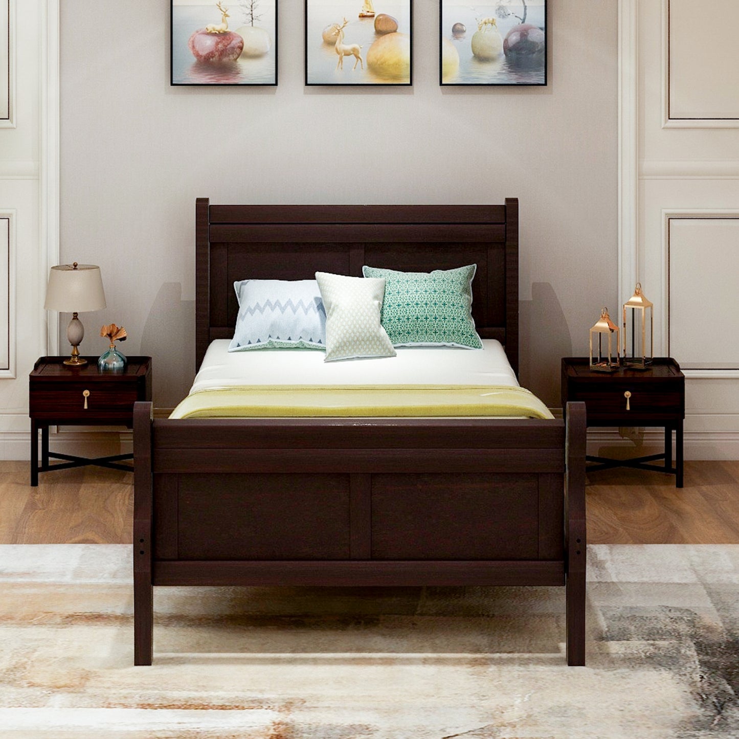 Wood Platform Twin Bed Frame With Headboard, Footboard & Wood Slat Support