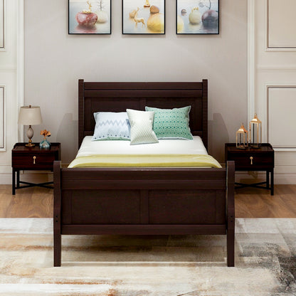 Wood Platform Twin Bed Frame With Headboard, Footboard & Wood Slat Support