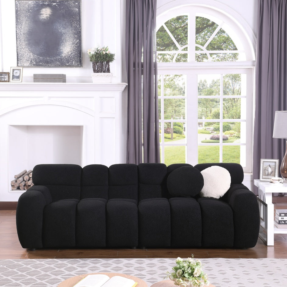 87.4 Length ,35.83inch Deepth ,human Body Structure For USA People, Marshmallow Sofa,boucle Sofa ,3 Seater, Black BOUCLE