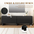 Stylish Thick Wavy Door TV Cabinet With Adjustable Shelves, Cream Style TV Stand With 4 Cabinets For TVs Up To 75 Solid Media Console With Cylindrical Legs And Cable Holes For Living Room, Black