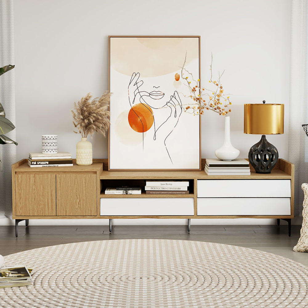 TV Stand For TVs Up To 80 Inch Mid Century Modern Entertainment Center With Storage Cabinet