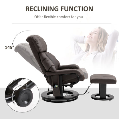 Recliner with Ottoman Footrest, Recliner Chair with Vibration Massage, Faux Leather and Swivel Wood Base for Living Room and Bedroom, Brown