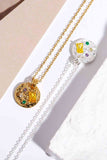 Inlaid Multicolored Zircon Round Pendant Copper Necklace