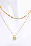 Copper 14K Gold-Plated Round Shape Aventurine Pendant Necklace